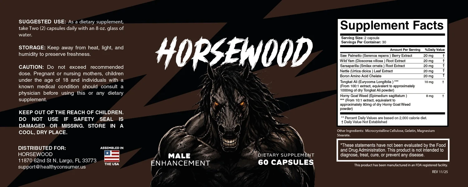 Horsewood label showing Tongkat Ali extract dose